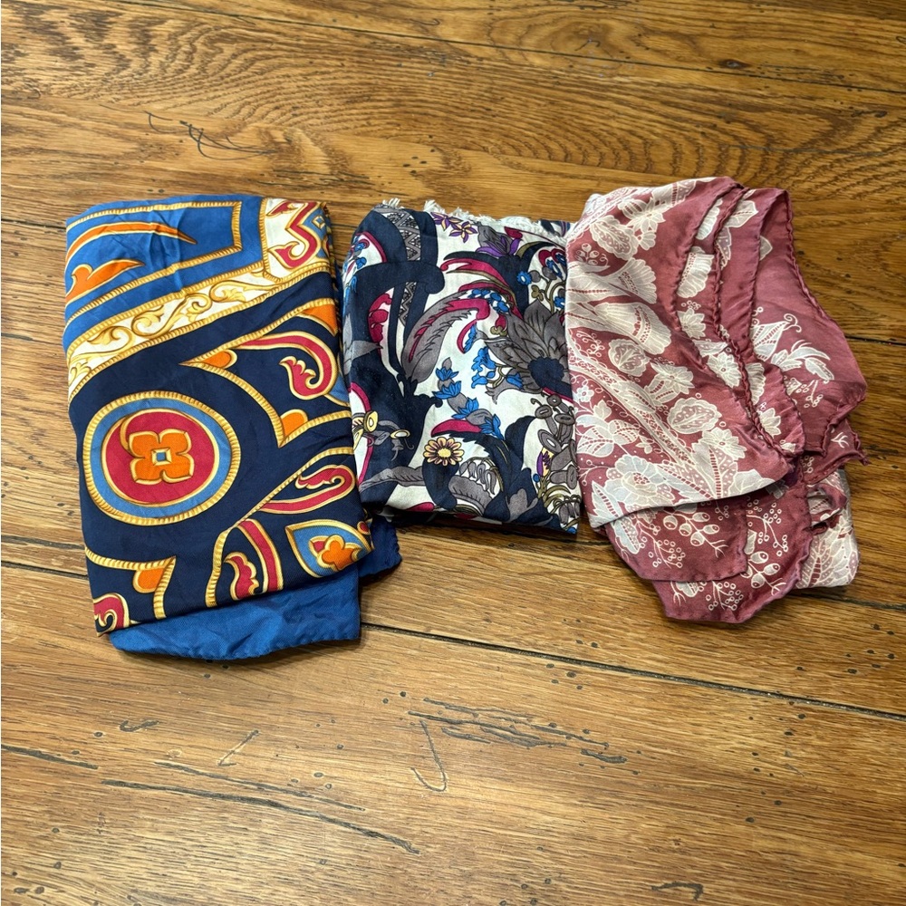 Bundle of Colorful Museum Fine Art Silk Scarfs/ Wraps Boho Art